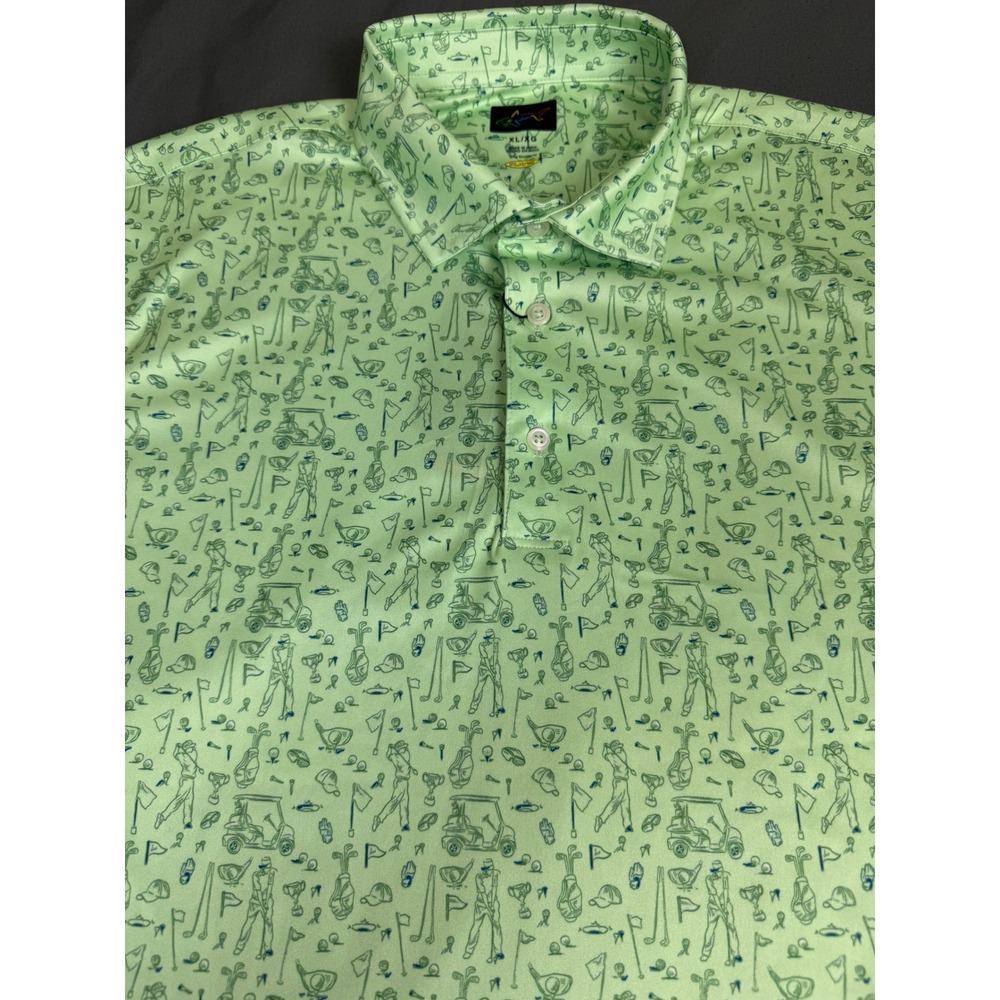 Greg Norman Mens XL Play Dry Golf Polo Spry Green Novelty Print Performance